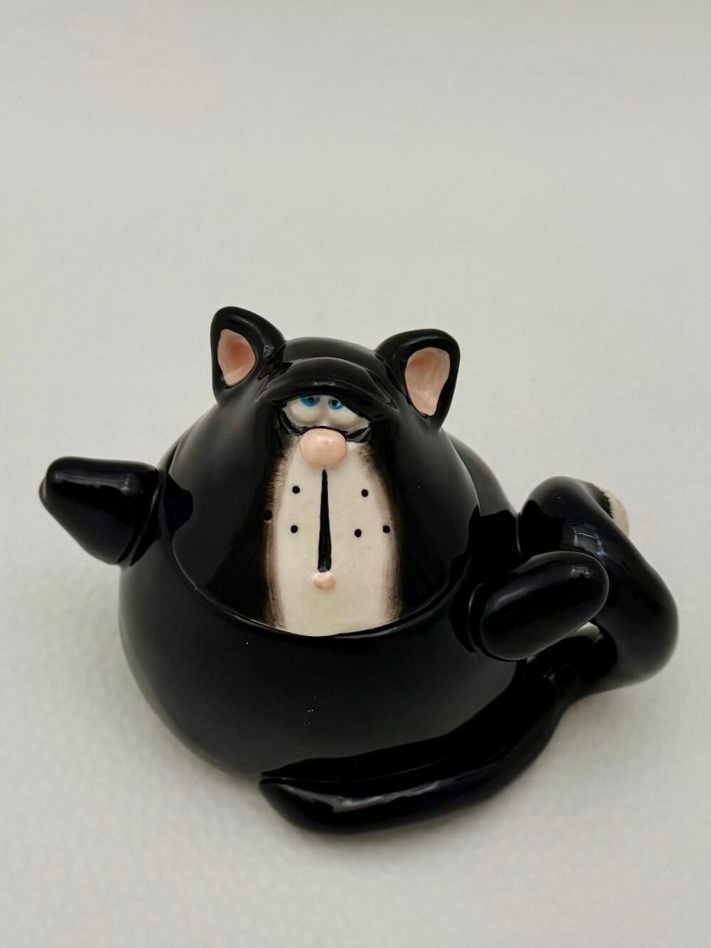 Vtg. Russ Berrie Douglas Whimsical Cat Ceramic Candle Trinket Holder with Lid